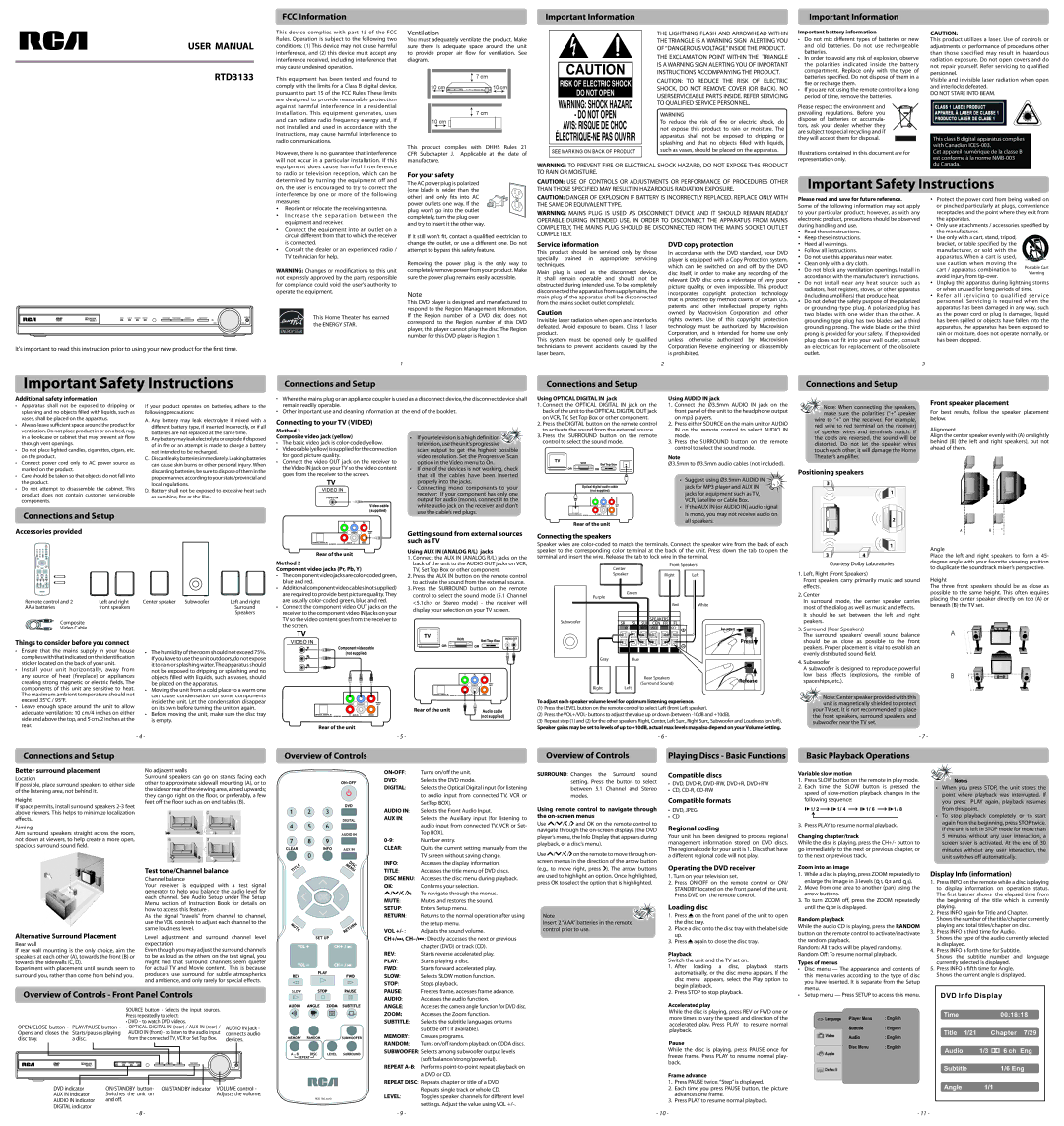 RCA 1RTD3133 user manual For your safety, Service information, DVD copy protection, Connecting to your TV Video 