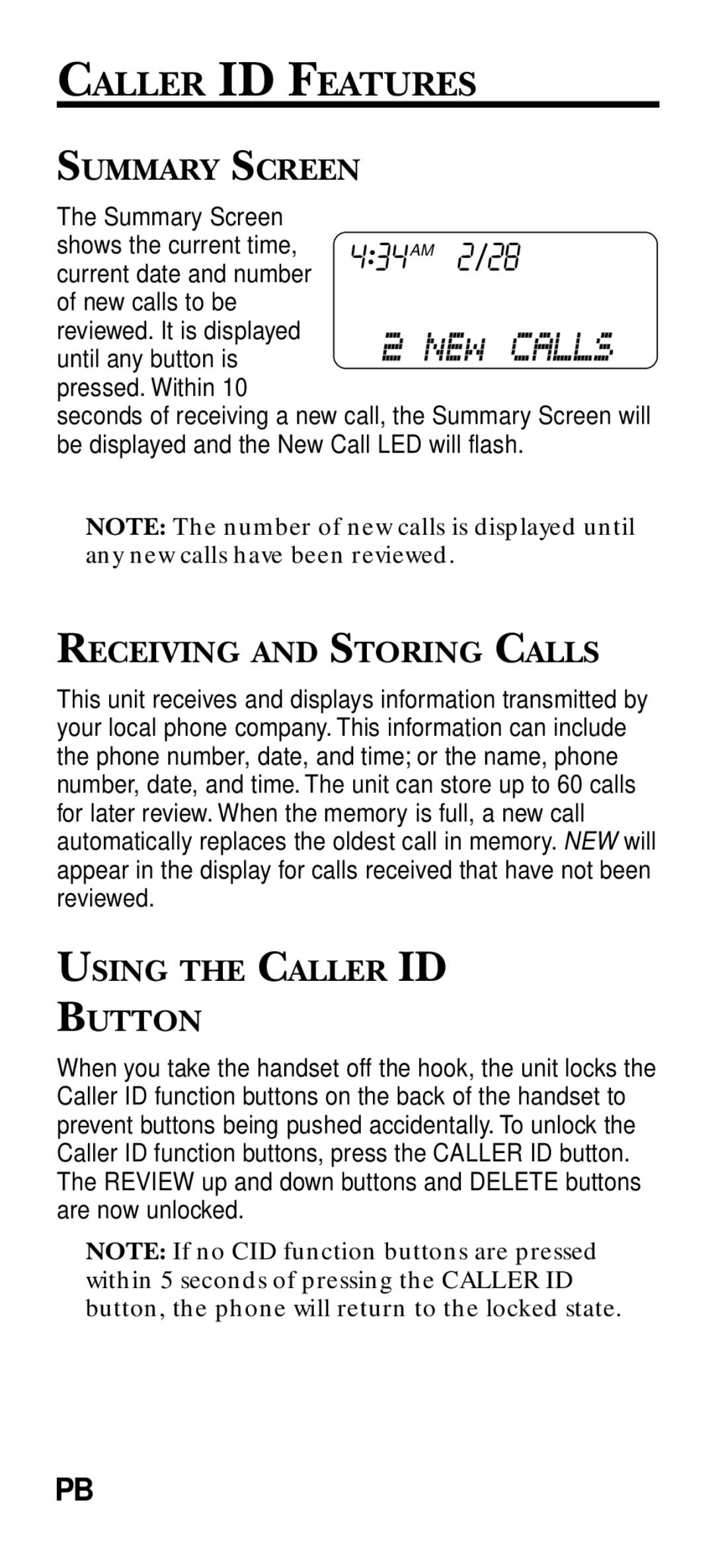 RCA 2-9191 manual Caller ID Features, Summary Screen, Receiving and Storing Calls, Using the Caller ID Button 