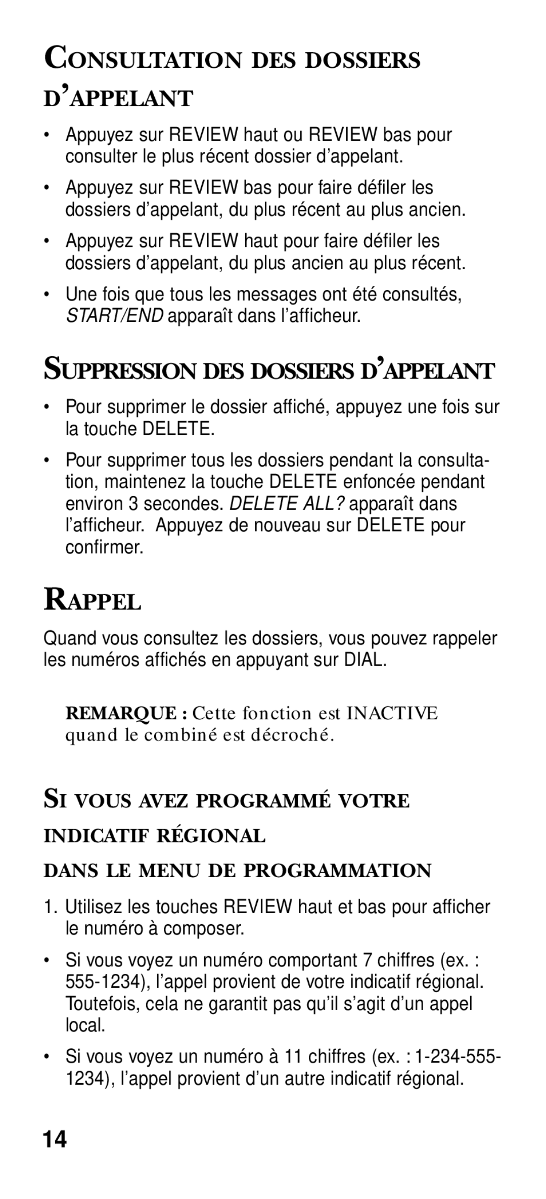 RCA 2-9191 manual Consultation DES Dossiers D’APPELANT, Suppression DES Dossiers D’APPELANT, Rappel 