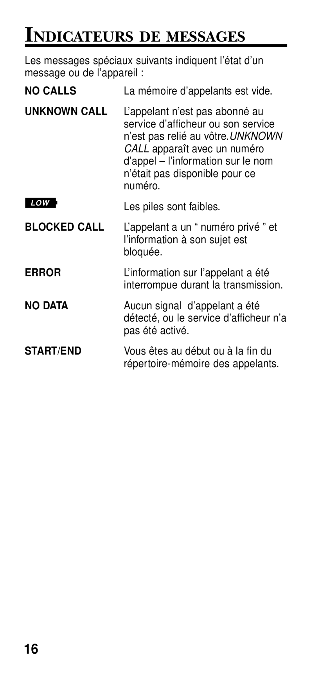 RCA 2-9191 manual Indicateurs DE Messages 