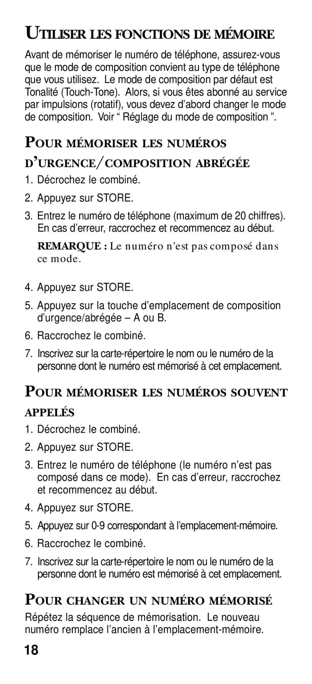 RCA 2-9191 manual Utiliser LES Fonctions DE Mémoire, Pour Mémoriser LES Numéros ’URGENCE/COMPOSITION Abrégée 