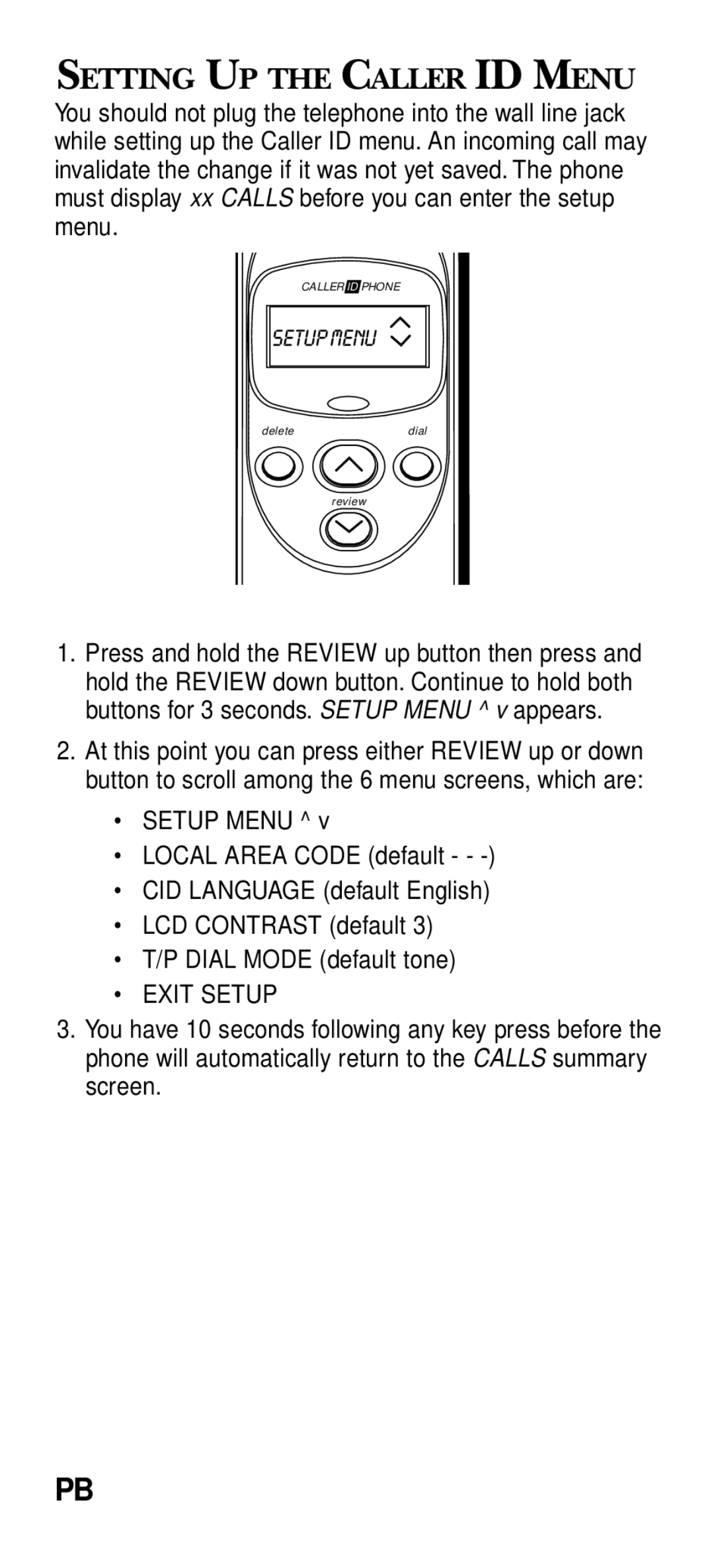 RCA 2-9191 manual Setting UP the Caller ID Menu, Setup Menu 