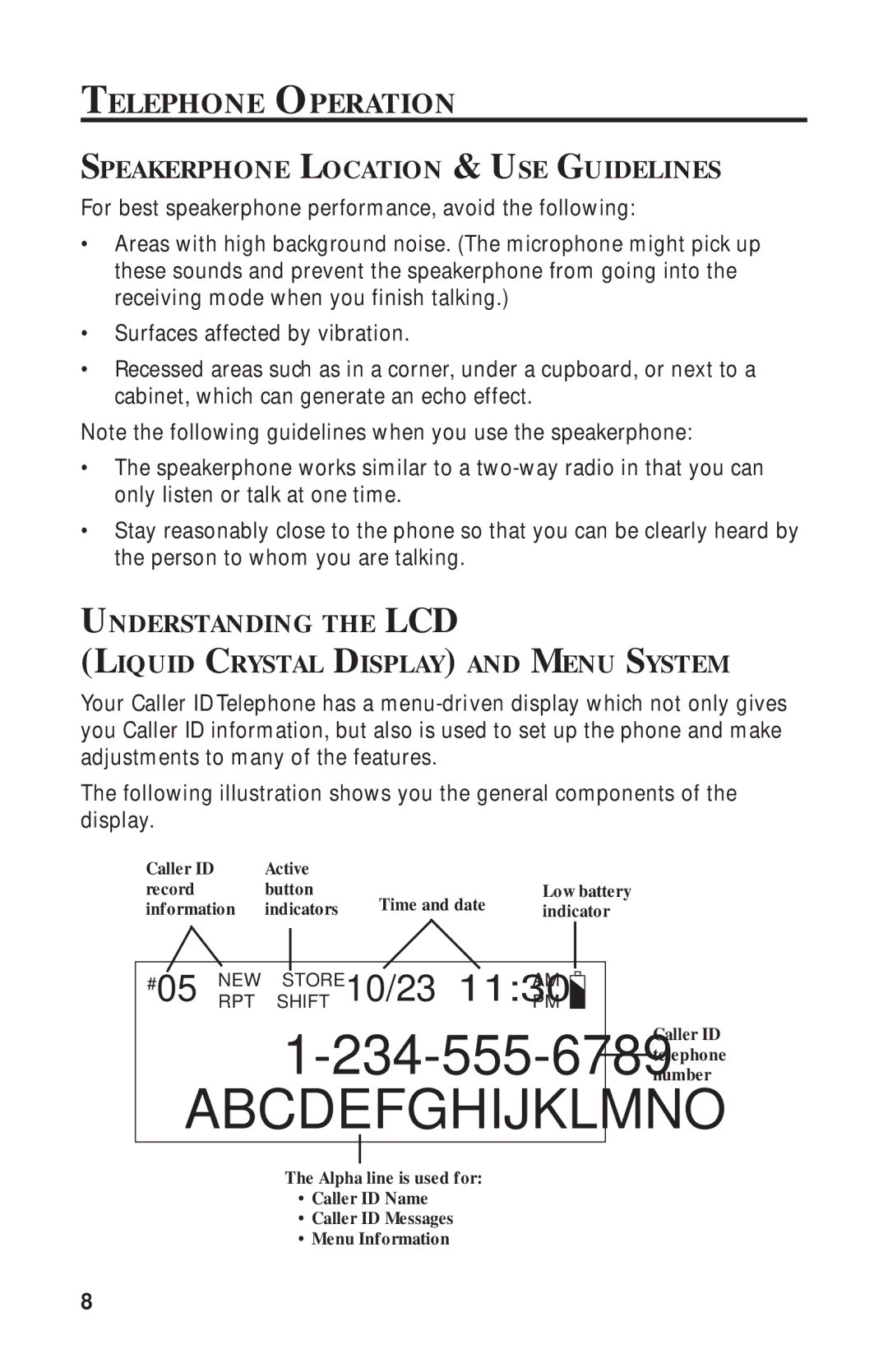 RCA 2-9398 manual Telephone Operation, Speakerphone Location & USE Guidelines 