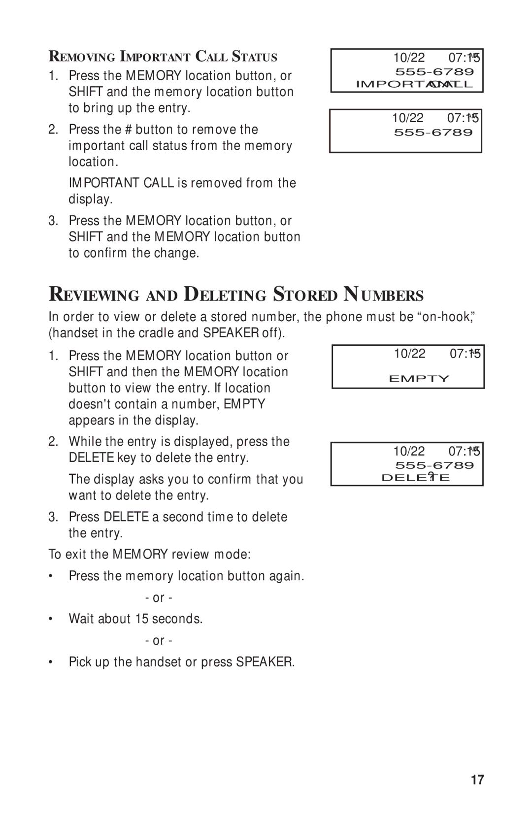 RCA 2-9398 manual Reviewing and Deleting Stored Numbers 