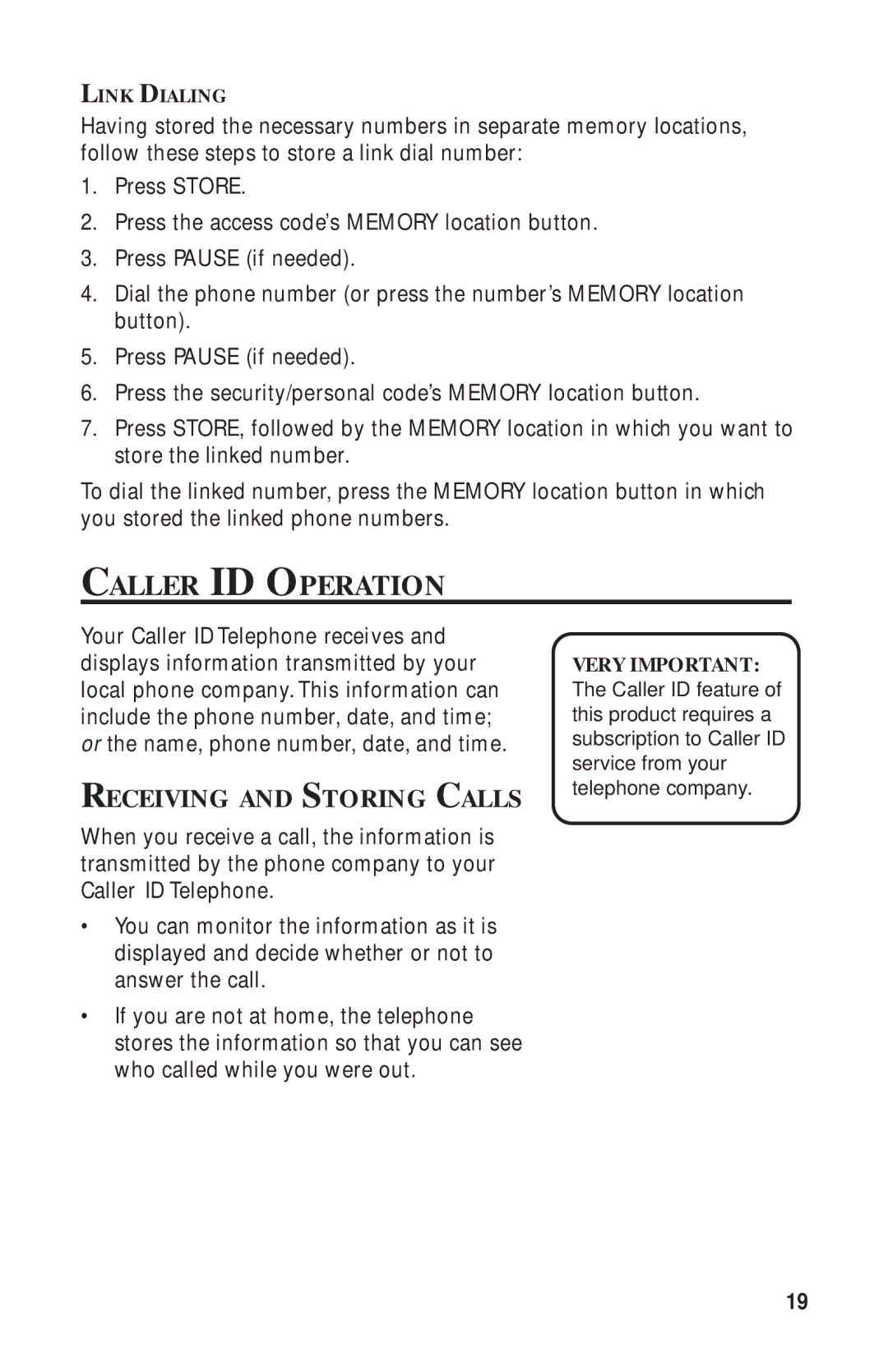 RCA 2-9398 manual Caller ID Operation, Receiving and Storing Calls 