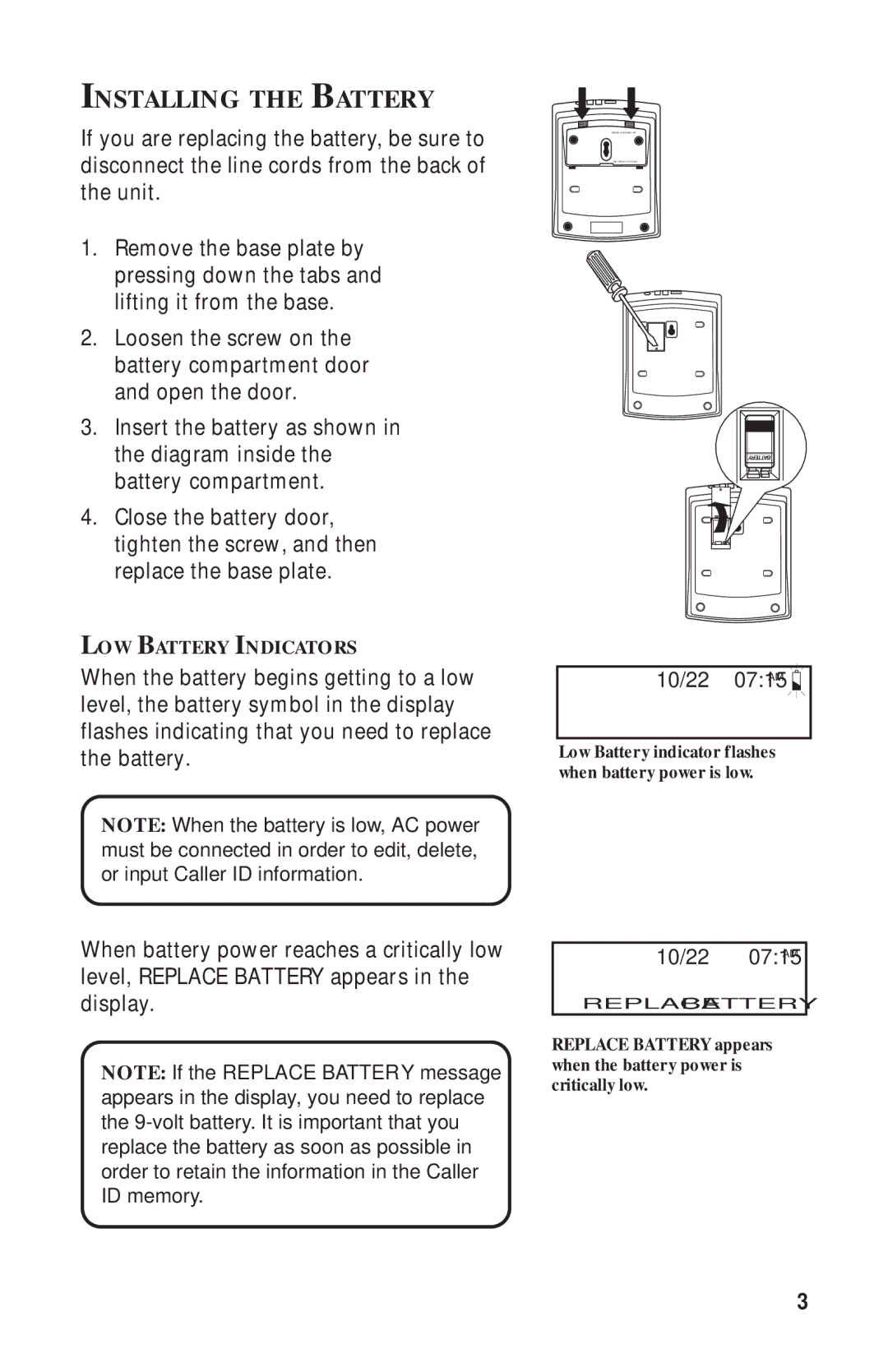 RCA 2-9398 manual Installing the Battery 