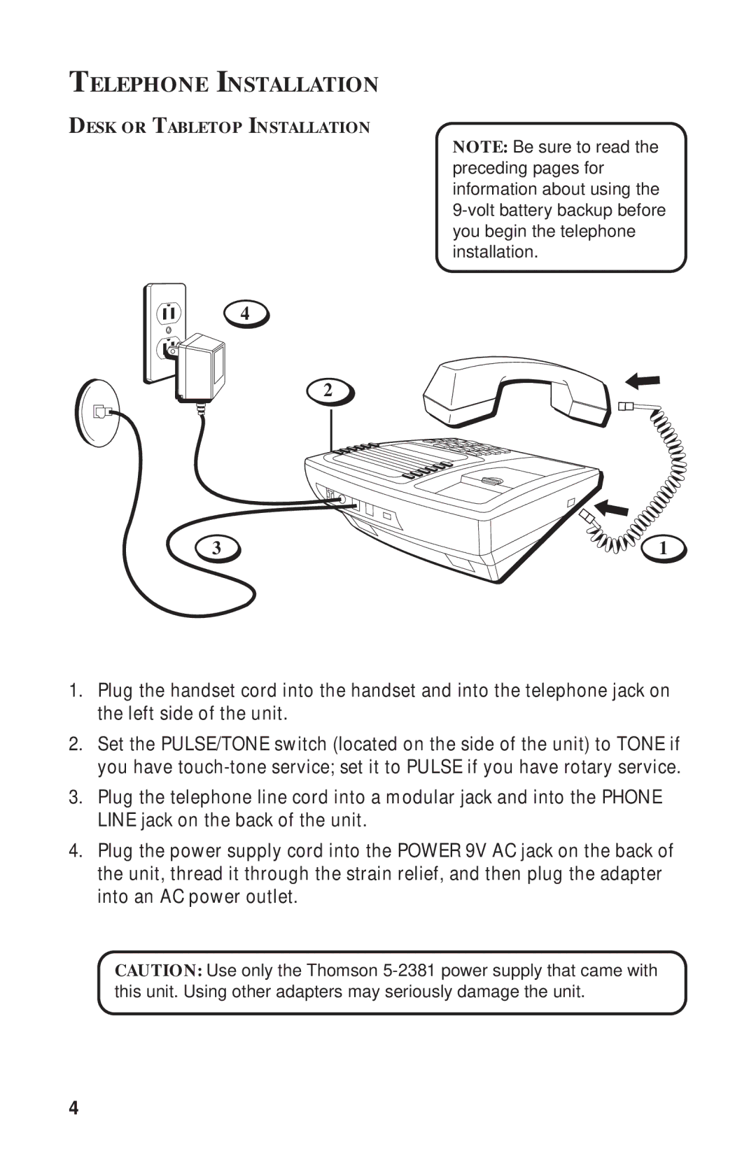 RCA 2-9398 manual Telephone Installation 