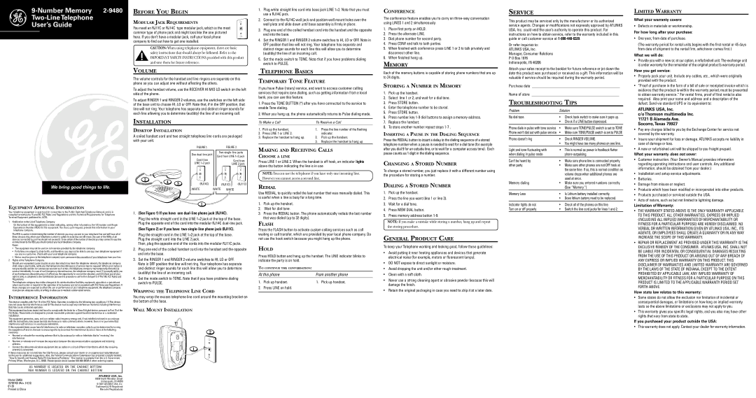 RCA 2-9480 important safety instructions Before YOU Begin, Volume, Installation, Telephone Basics, Memory 