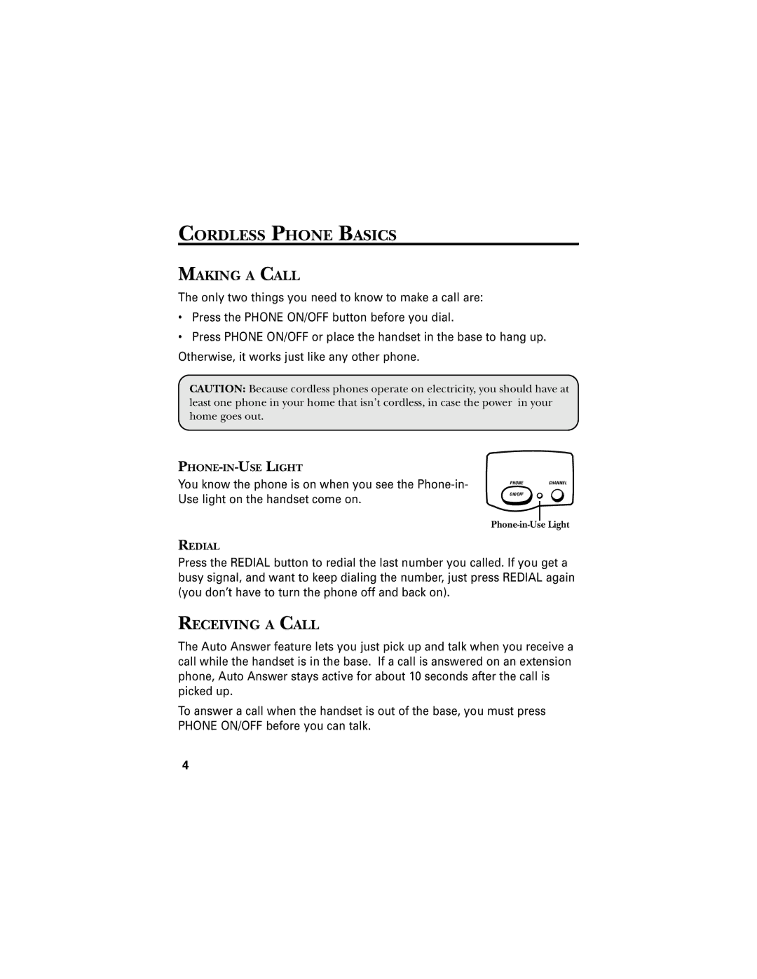 RCA 2-9680 manual Cordless Phone Basics, Making a Call, Receiving a Call 