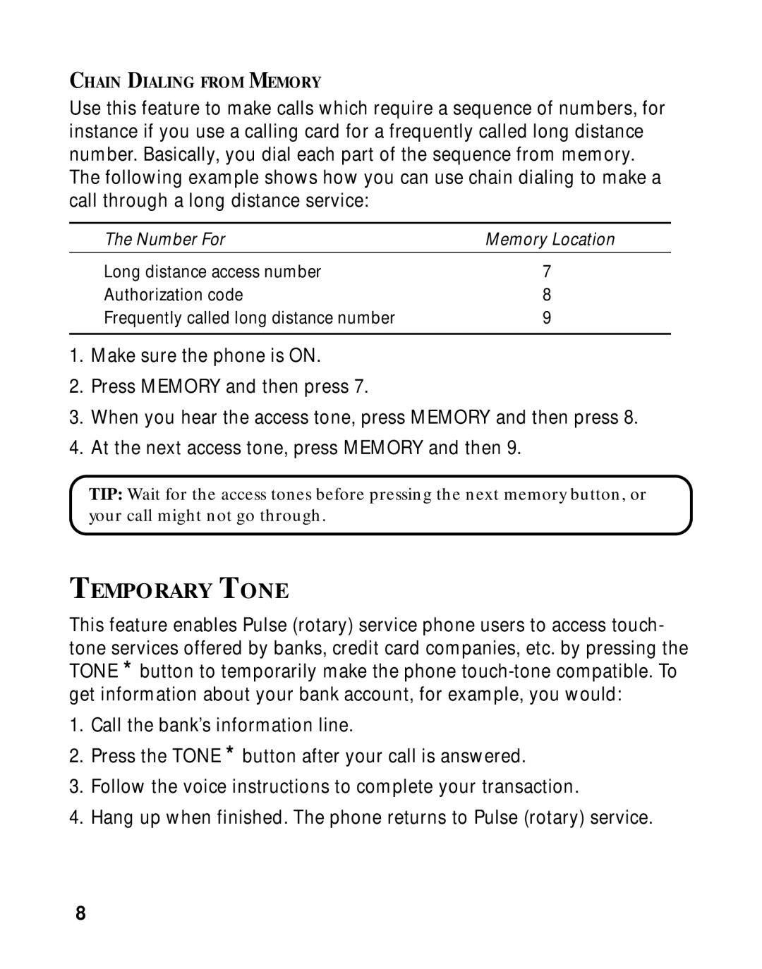 RCA 2-9750/2-9763 manual Temporary Tone 