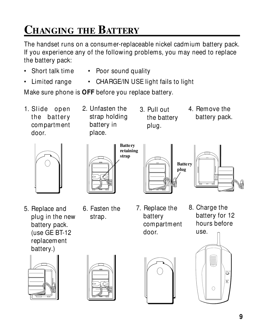 RCA 2-9750/2-9763 manual Changing the Battery 