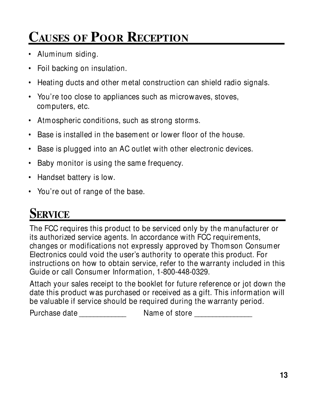 RCA 2-9750/2-9763 manual Causes of Poor Reception, Service 