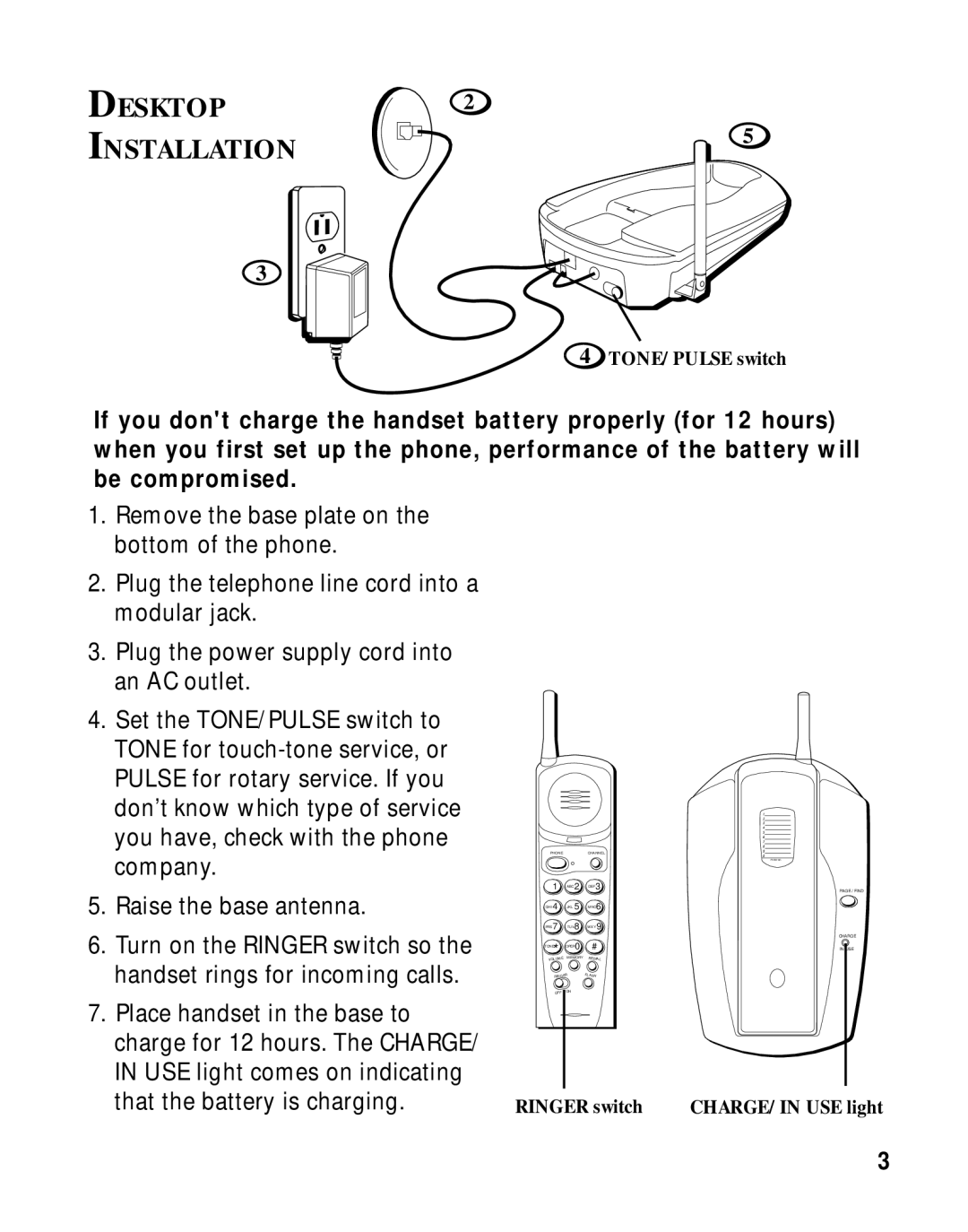 RCA 2-9750/2-9763 manual Desktop Installation, Raise the base antenna 