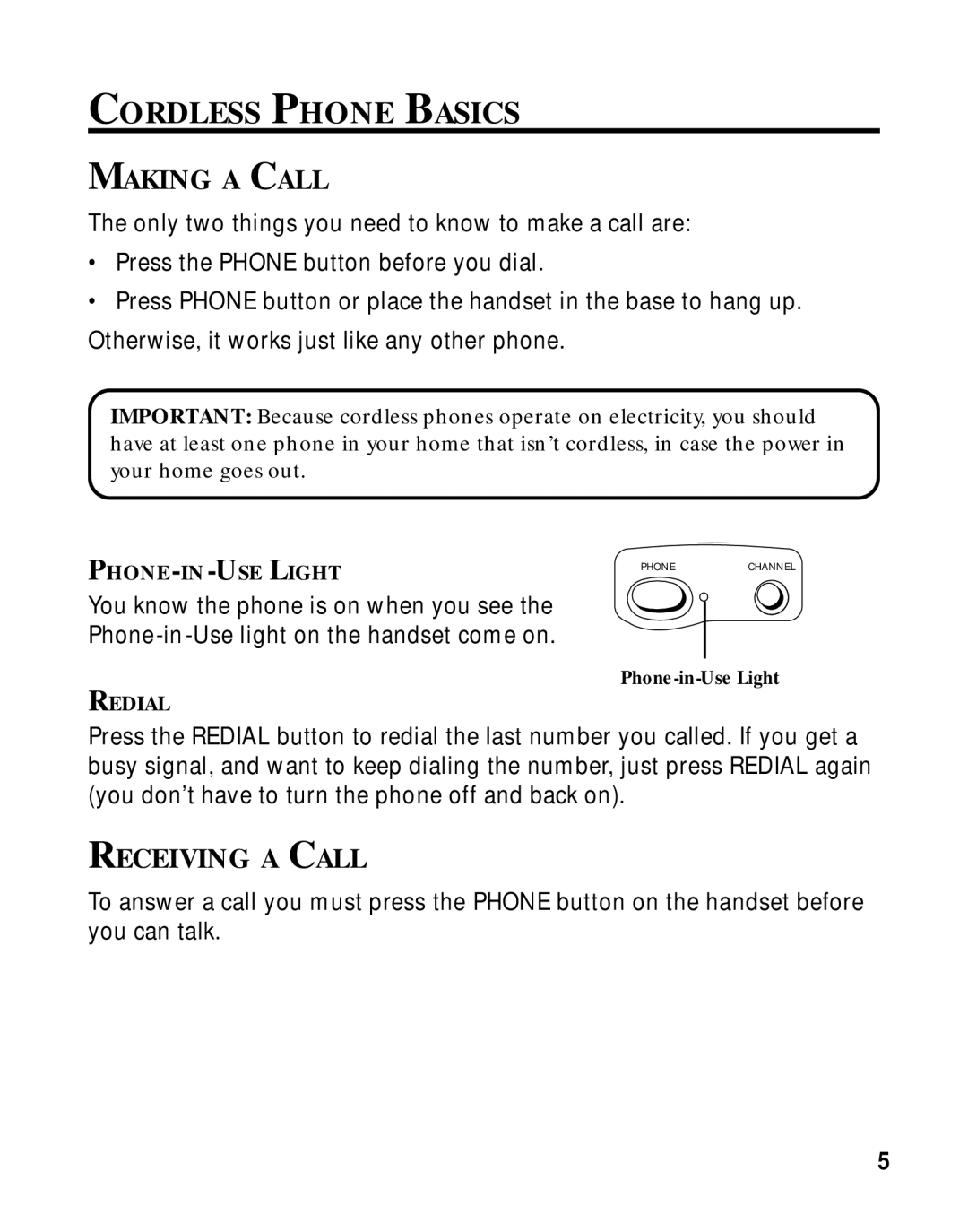 RCA 2-9750/2-9763 manual Cordless Phone Basics, Making a Call, Receiving a Call 