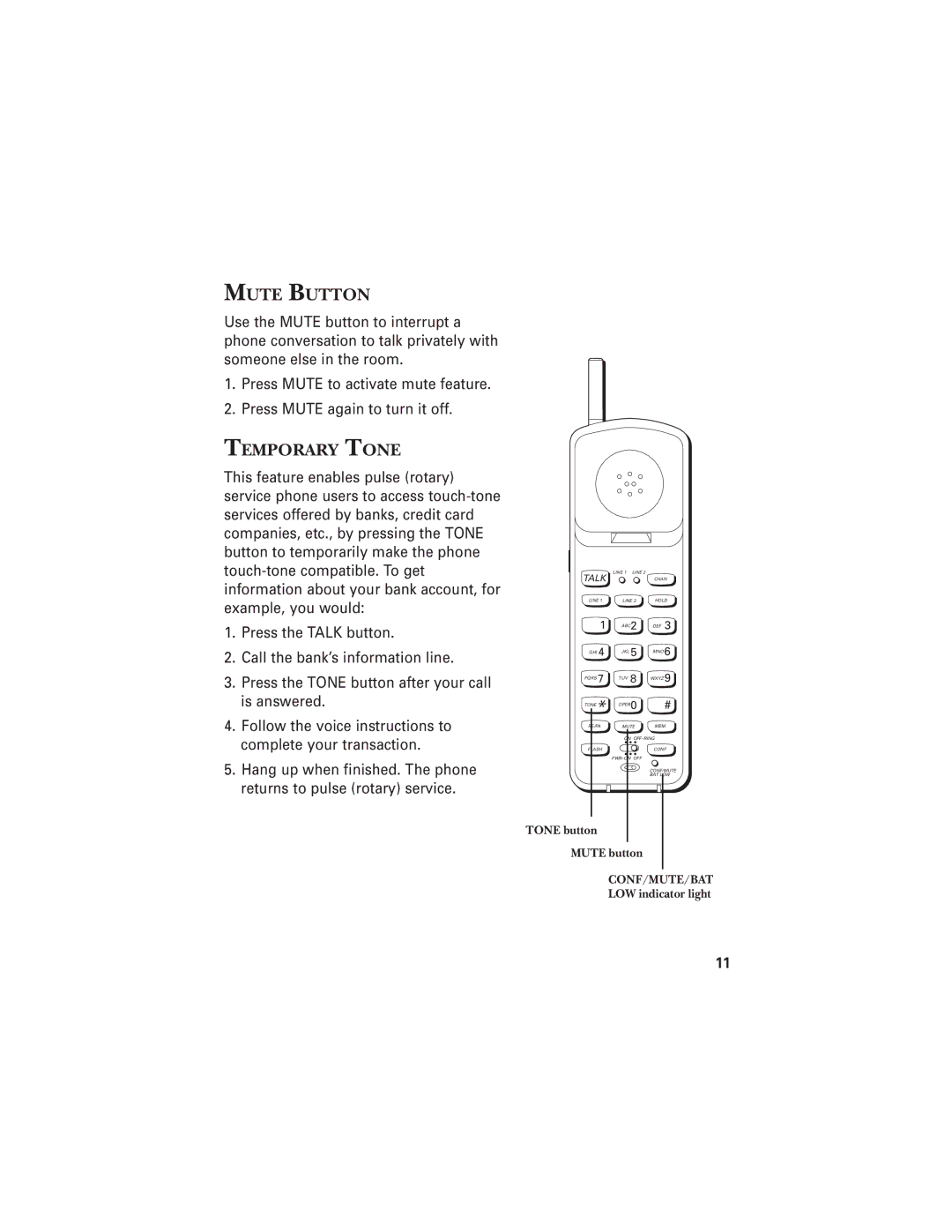 RCA 2-9925 manual Mute Button, Temporary Tone, Tone button Mute button 