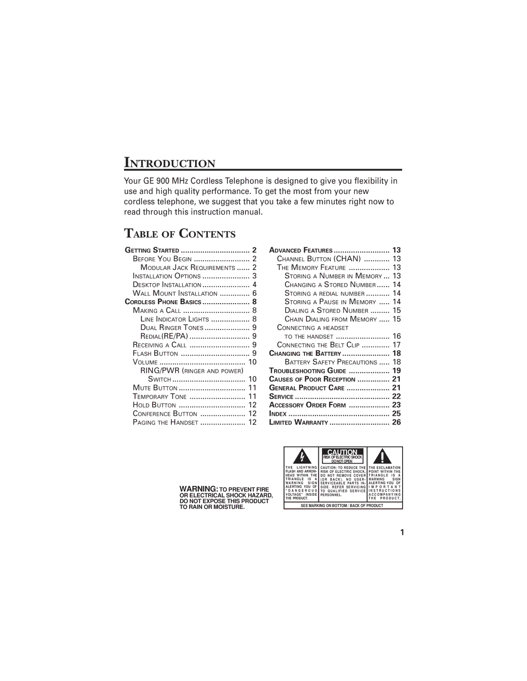 RCA 2-9925 manual Introduction, Table of Contents 