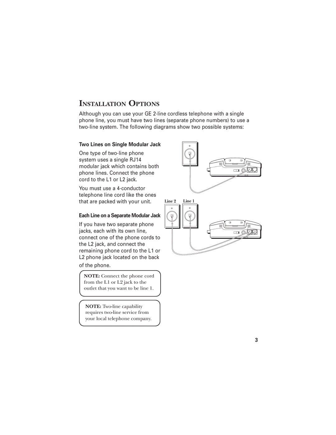 RCA 2-9925 manual Installation Options, Line 2 Line 