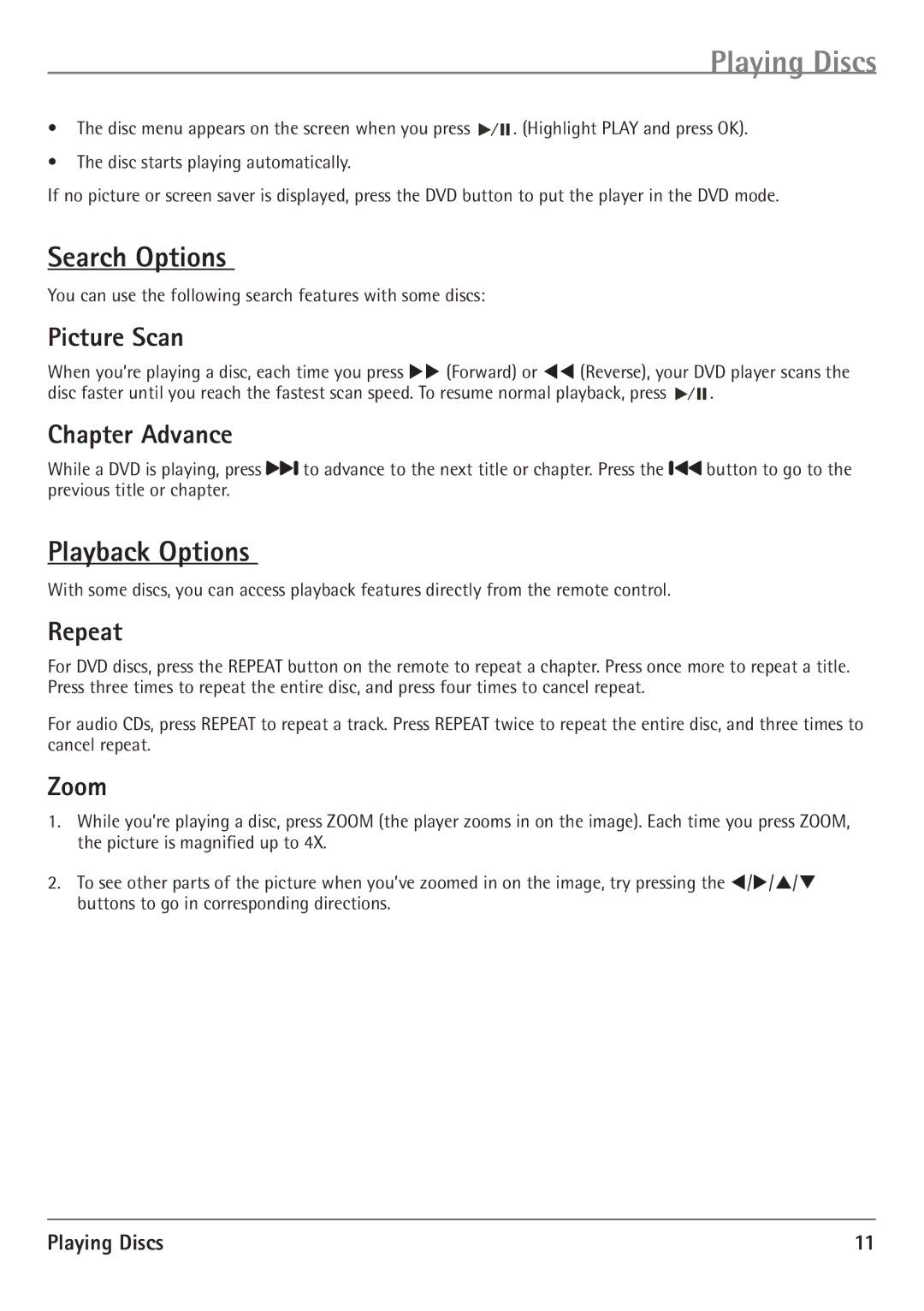 RCA 20F510TD warranty Search Options, Playback Options 