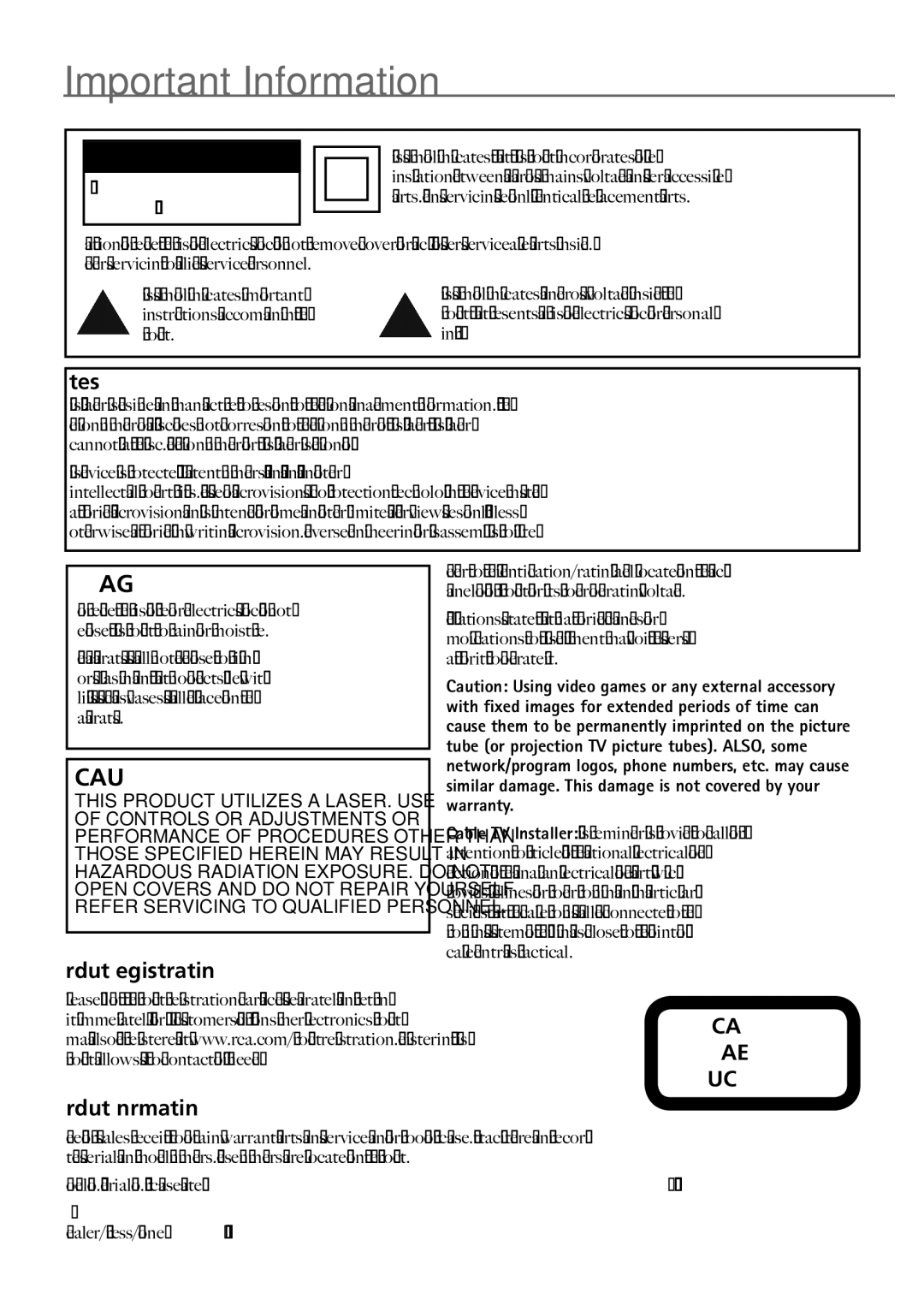 RCA 20F510TD warranty Product Registration, Product Information 