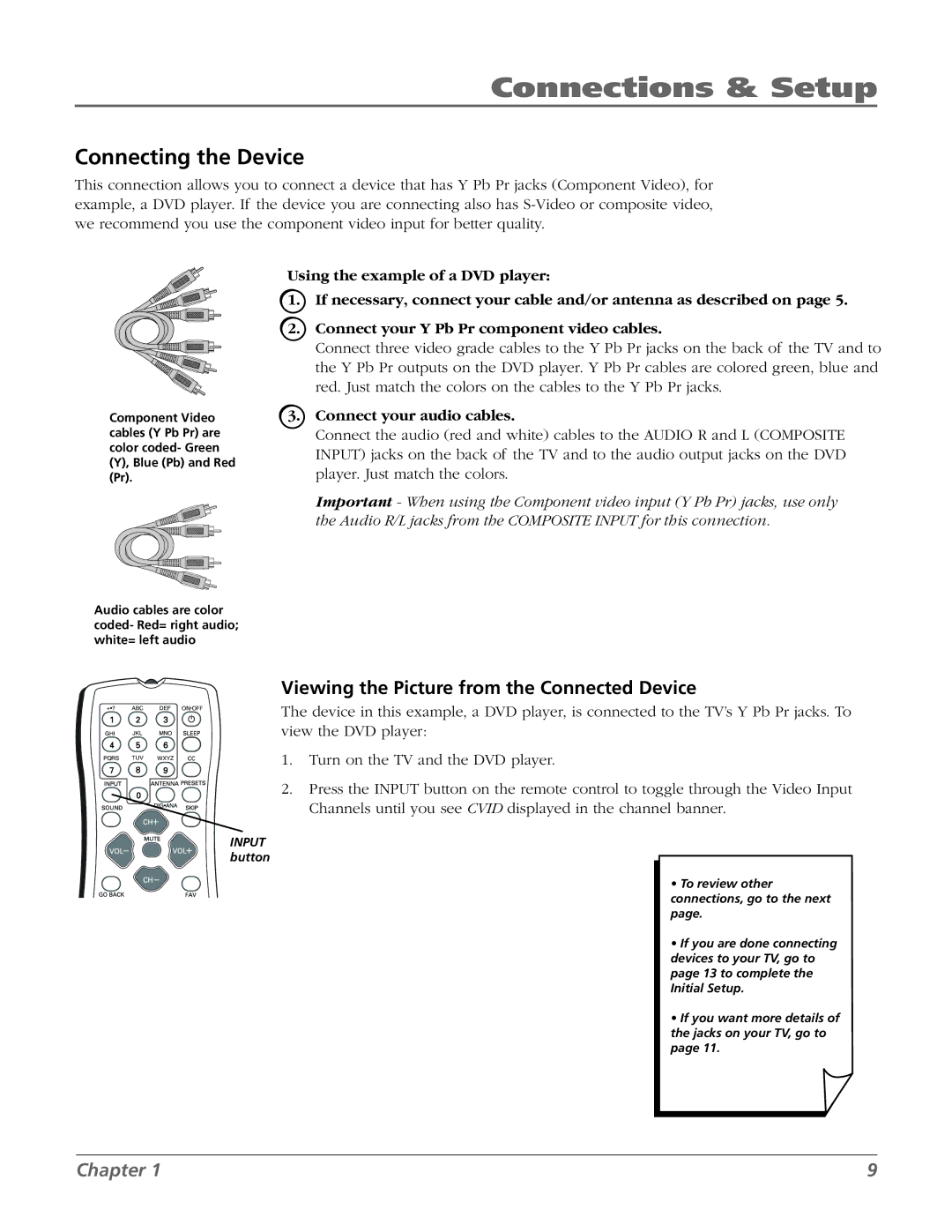 RCA 20F524T manual Connecting the Device, Viewing the Picture from the Connected Device 