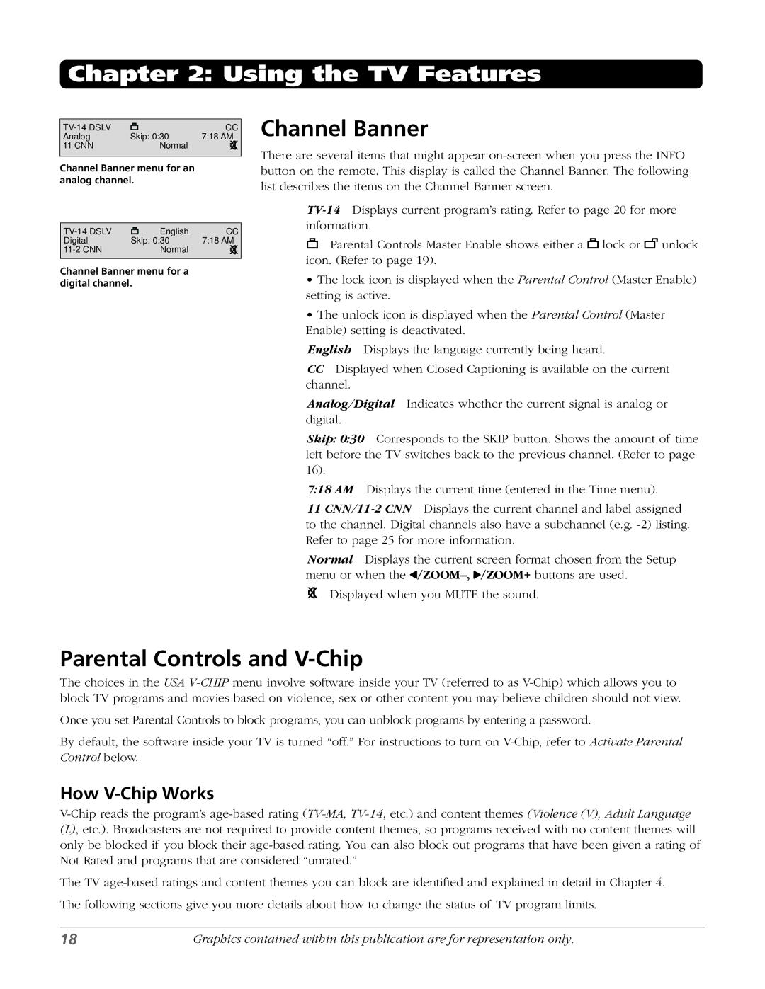 RCA 20F524T manual Channel Banner, Parental Controls and V-Chip, How V-Chip Works 