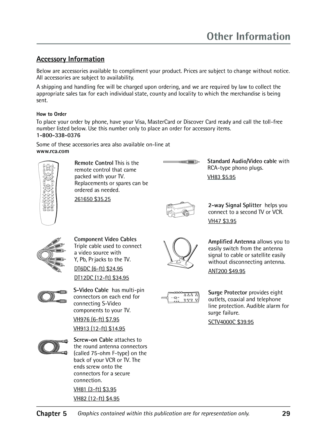 RCA 20F650T manual Accessory Information, Standard Audio/Video cable with RCA-type phono plugs, How to Order 