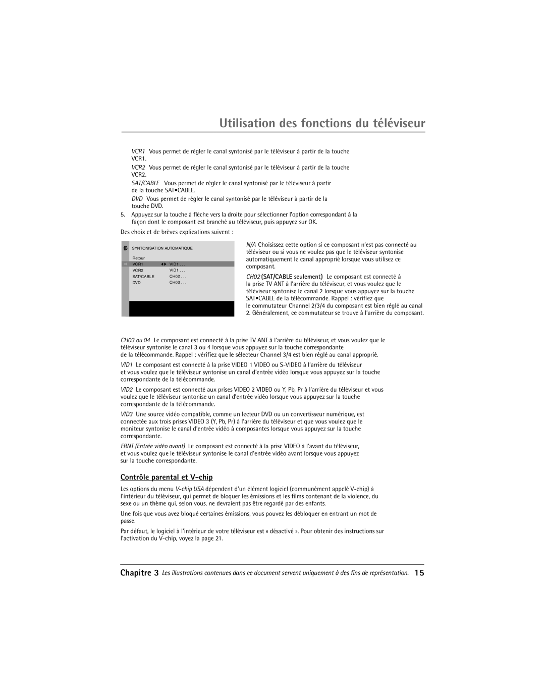 RCA 20F650T manual Utilisation des fonctions du téléviseur, Contrôle parental et V-chip 