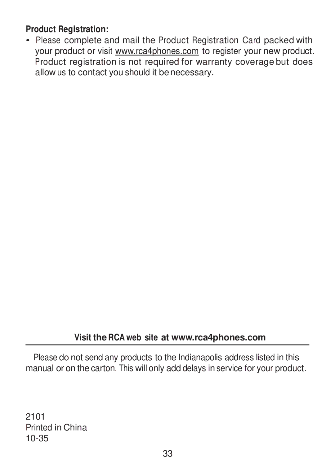 RCA 2101-2, 2101-4, 2101-3 manual Product Registration 