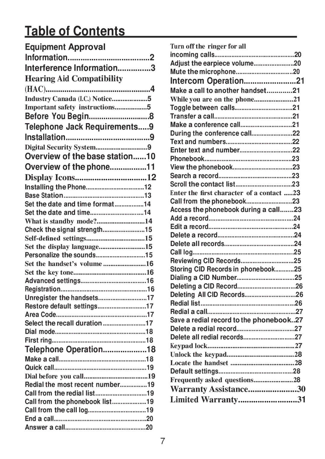 RCA 2101-4, 2101-2, 2101-3 manual Table of Contents 