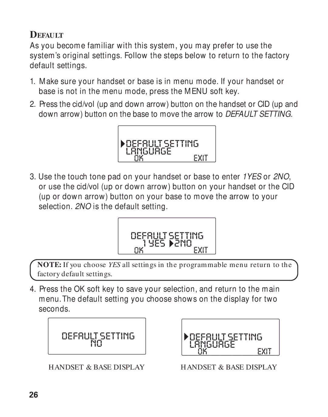 RCA 21011 manual Defaultsetting Language, Defaultsetting YES 2NO 