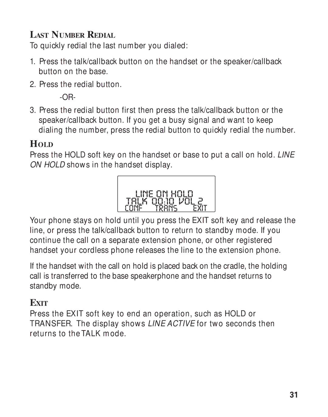 RCA 21011 manual Line on Hold, Conf Trans Exit 