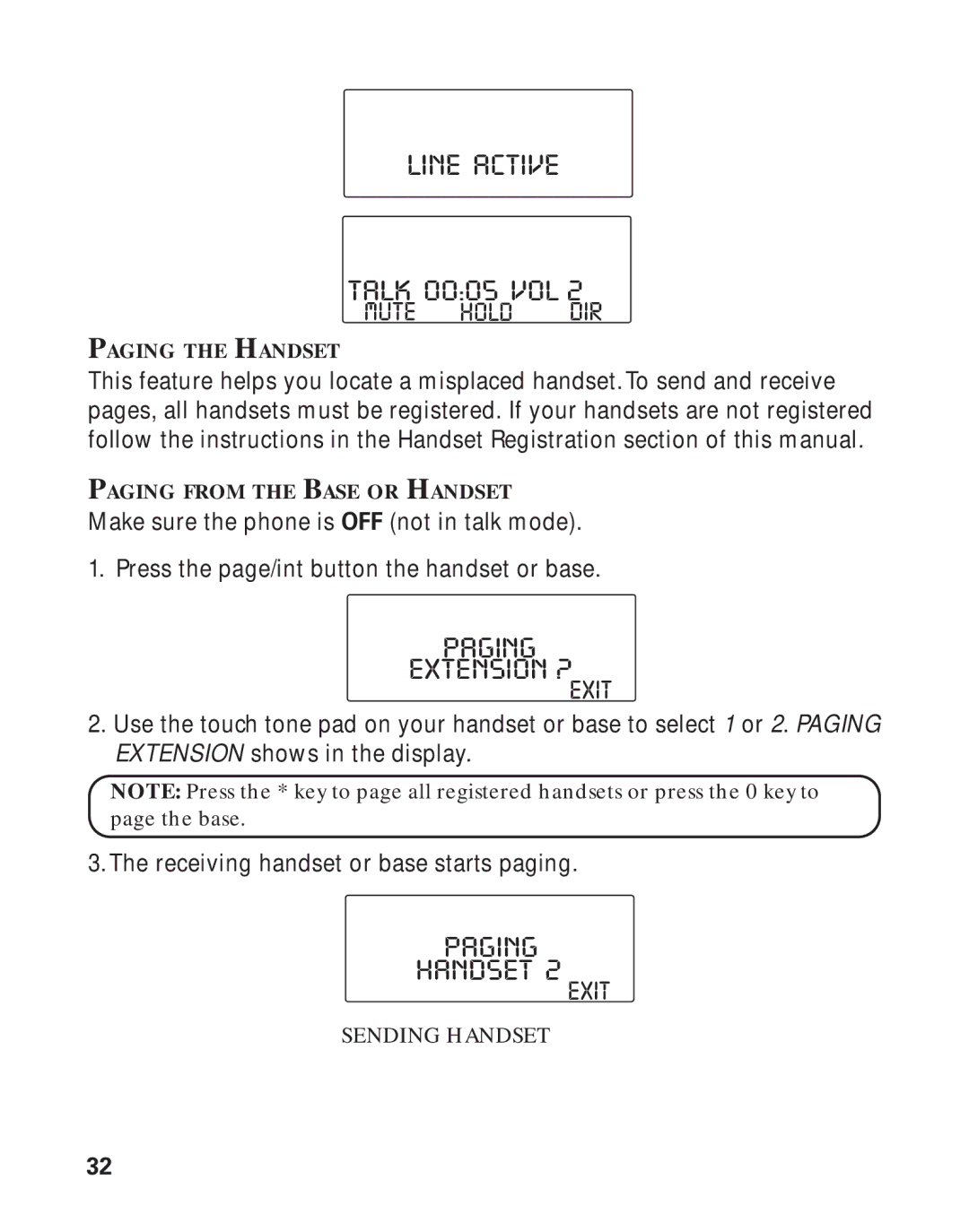 RCA 21011 manual Line Active, Paging Extension ?, Paging Handset, Mute Hold DIR 