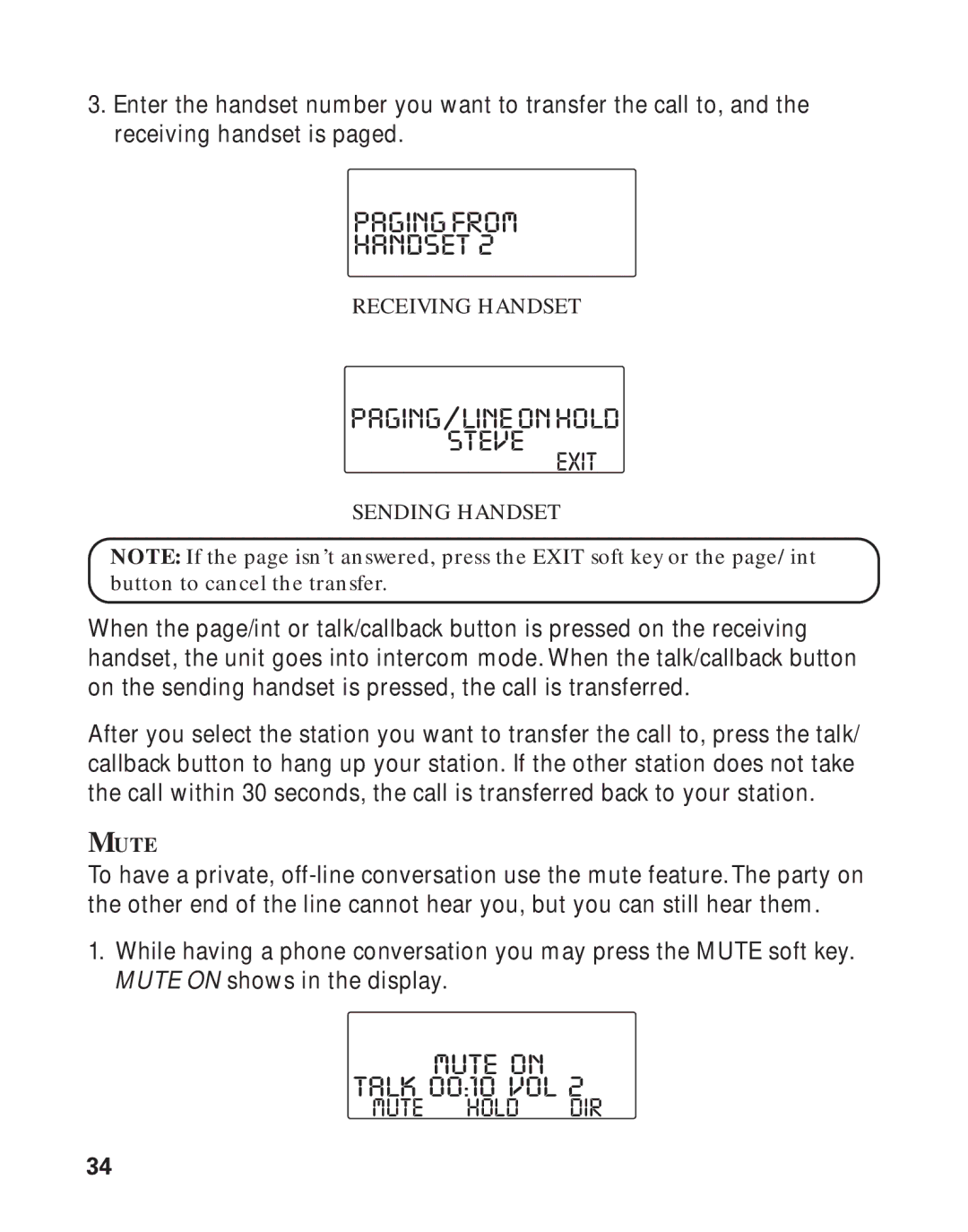 RCA 21011 manual Pagingfrom Handset, PAGING/LINEONHOLD Steve, Mute on 