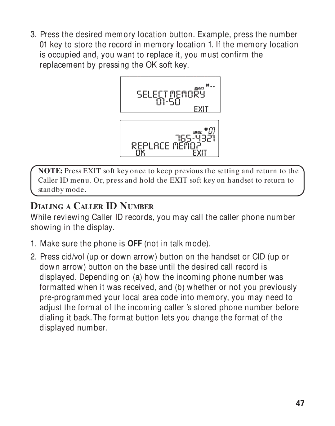 RCA 21011 manual Replace MEMO?, Exit 