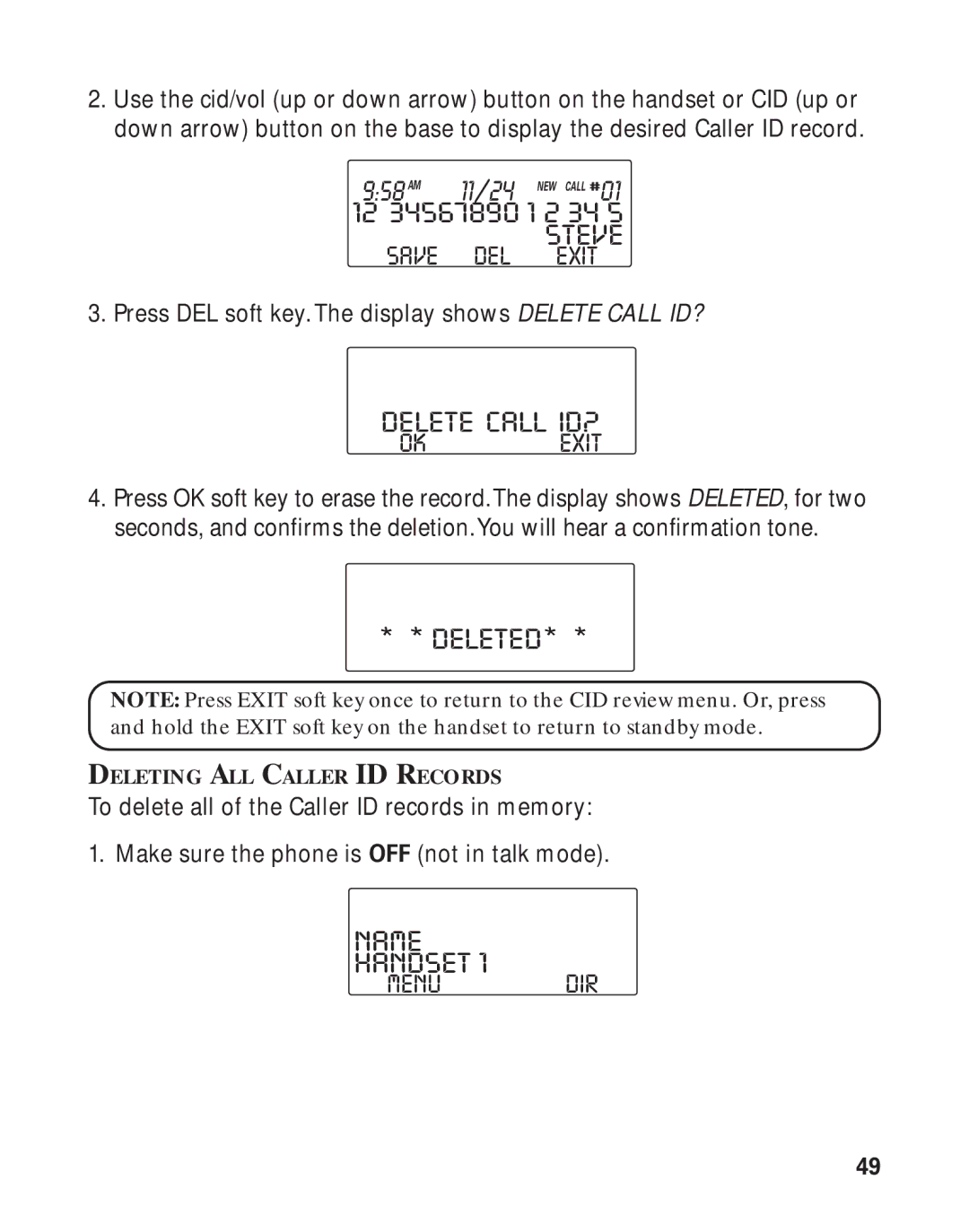 RCA 21011 manual Delete Call ID?, Deleted 