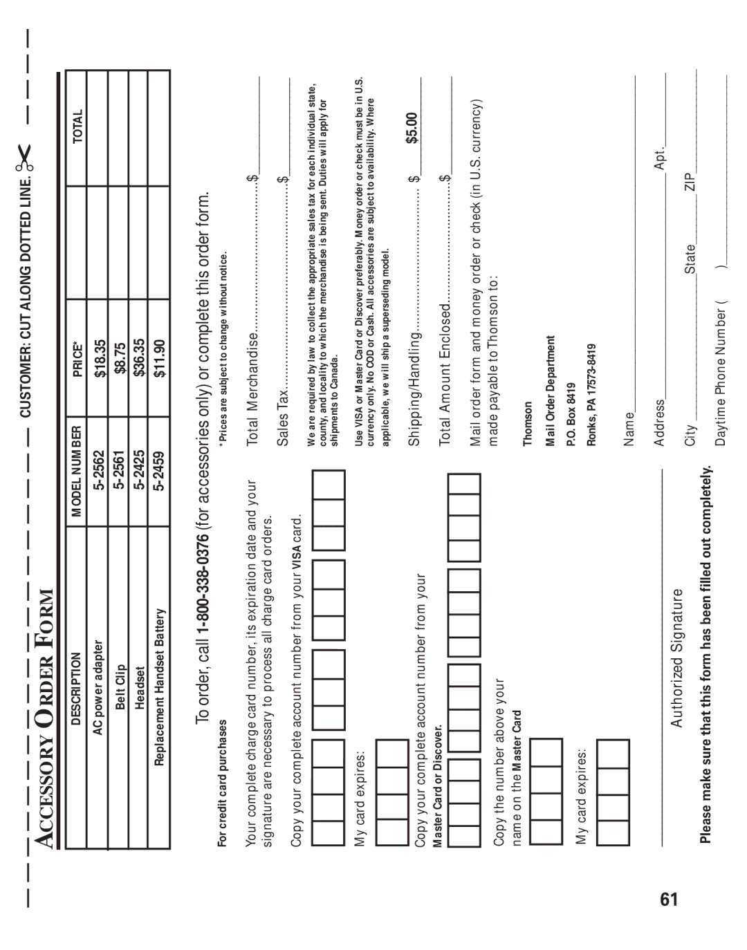 RCA 21011 manual Orcompletethisorderform 