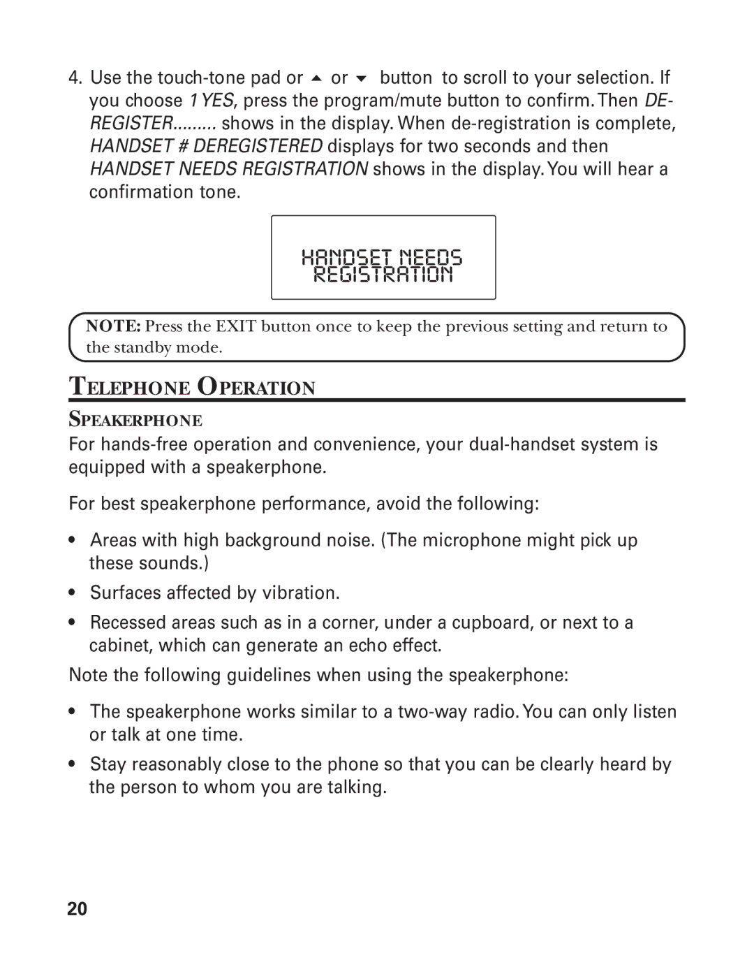 RCA 21015 manual Handset Needs Registration, Telephone Operation, Speakerphone 