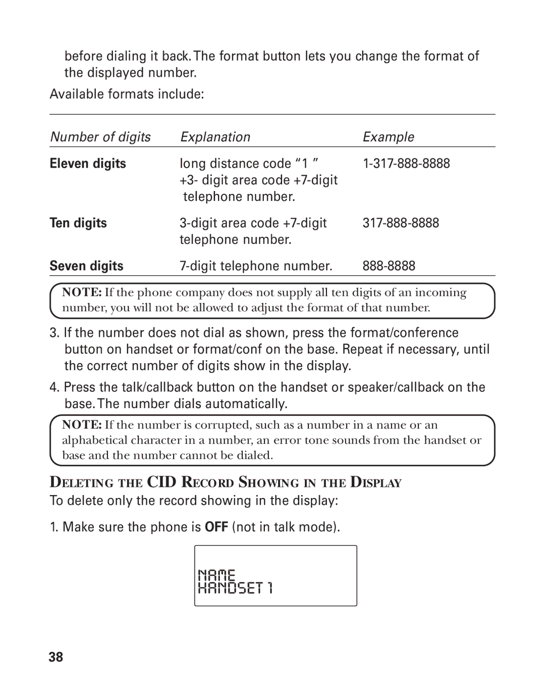 RCA 21015 manual Seven digits, Deleting the CID Record Showing in the Display 