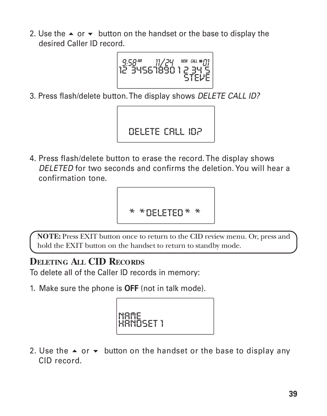 RCA 21015 manual Delete Call ID?, Deleted, Deleting ALL CID Records 