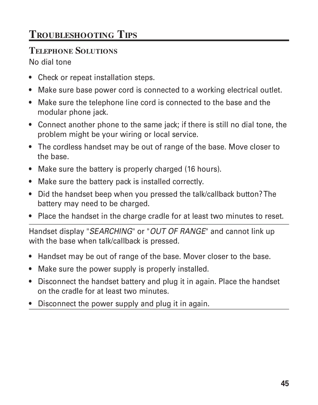 RCA 21015 manual Troubleshooting Tips, Telephone Solutions 