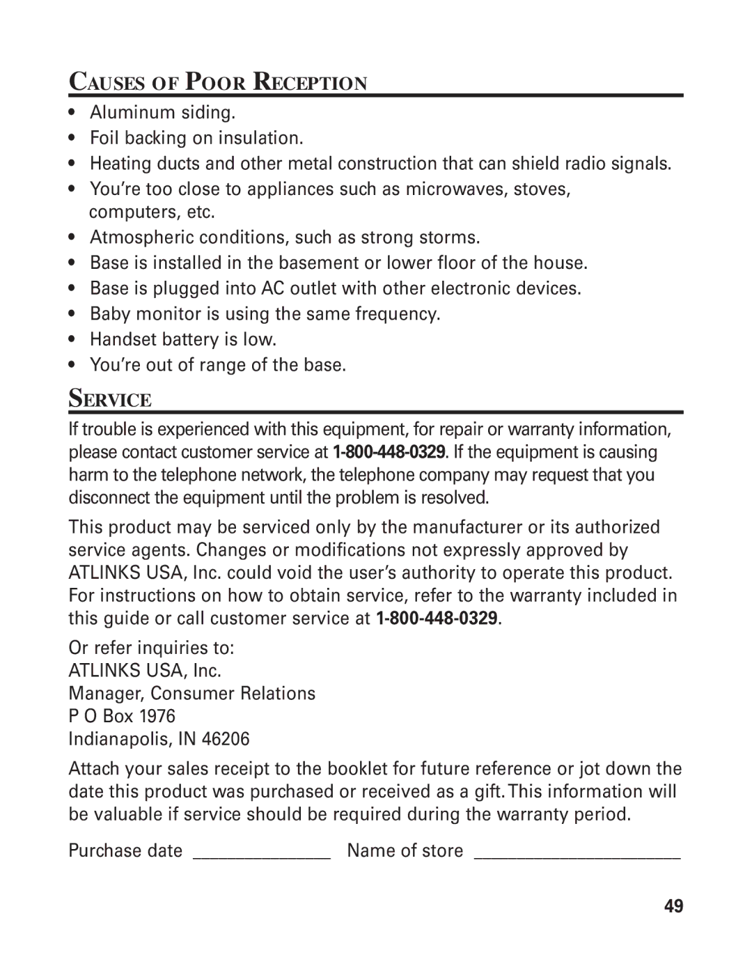 RCA 21015 manual Causes of Poor Reception, Service 