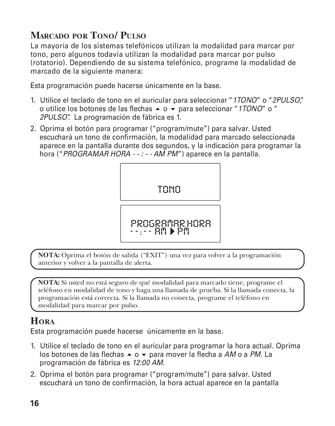 RCA 21015 manual Tono, Marcado POR TONO/PULSO, Hora 