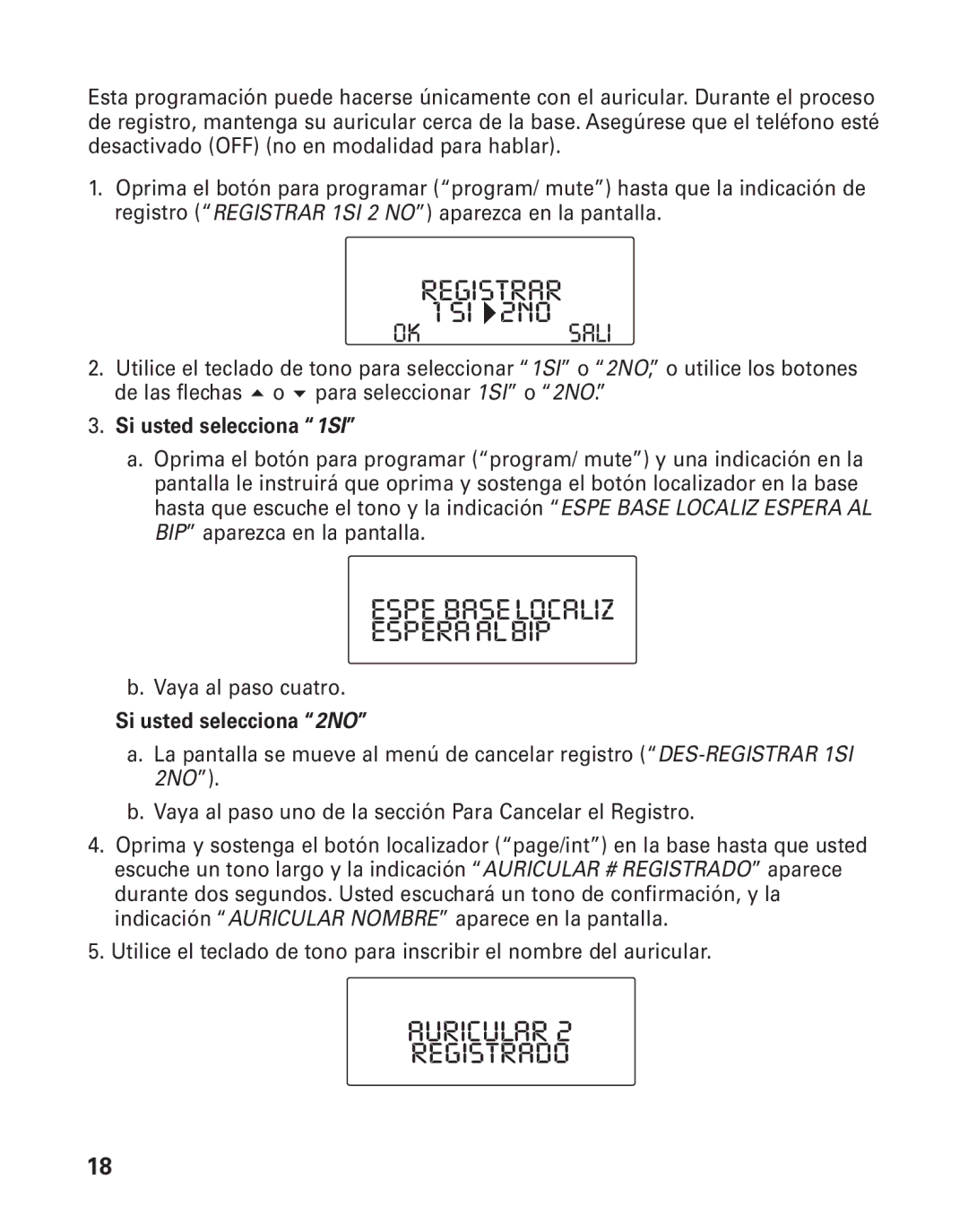 RCA 21015 manual Espe Baselocaliz Esperaalbip, Auricular Registrado 