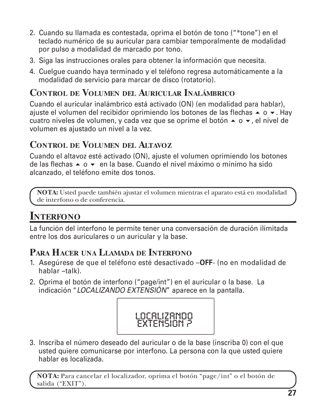 RCA 21015 manual Interfono, Control DE Volumen DEL Auricular Inalámbrico, Control DE Volumen DEL Altavoz 