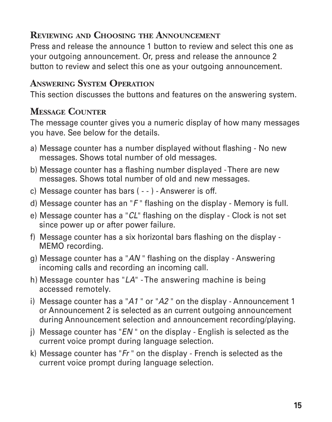 RCA 21028 manual Reviewing and Choosing the Announcement, Answering System Operation, Message Counter 