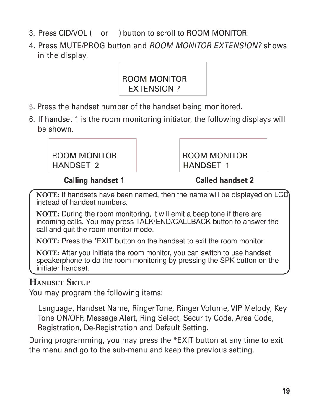 RCA 21028 manual Room Monitor Extension ?, Handset Setup 