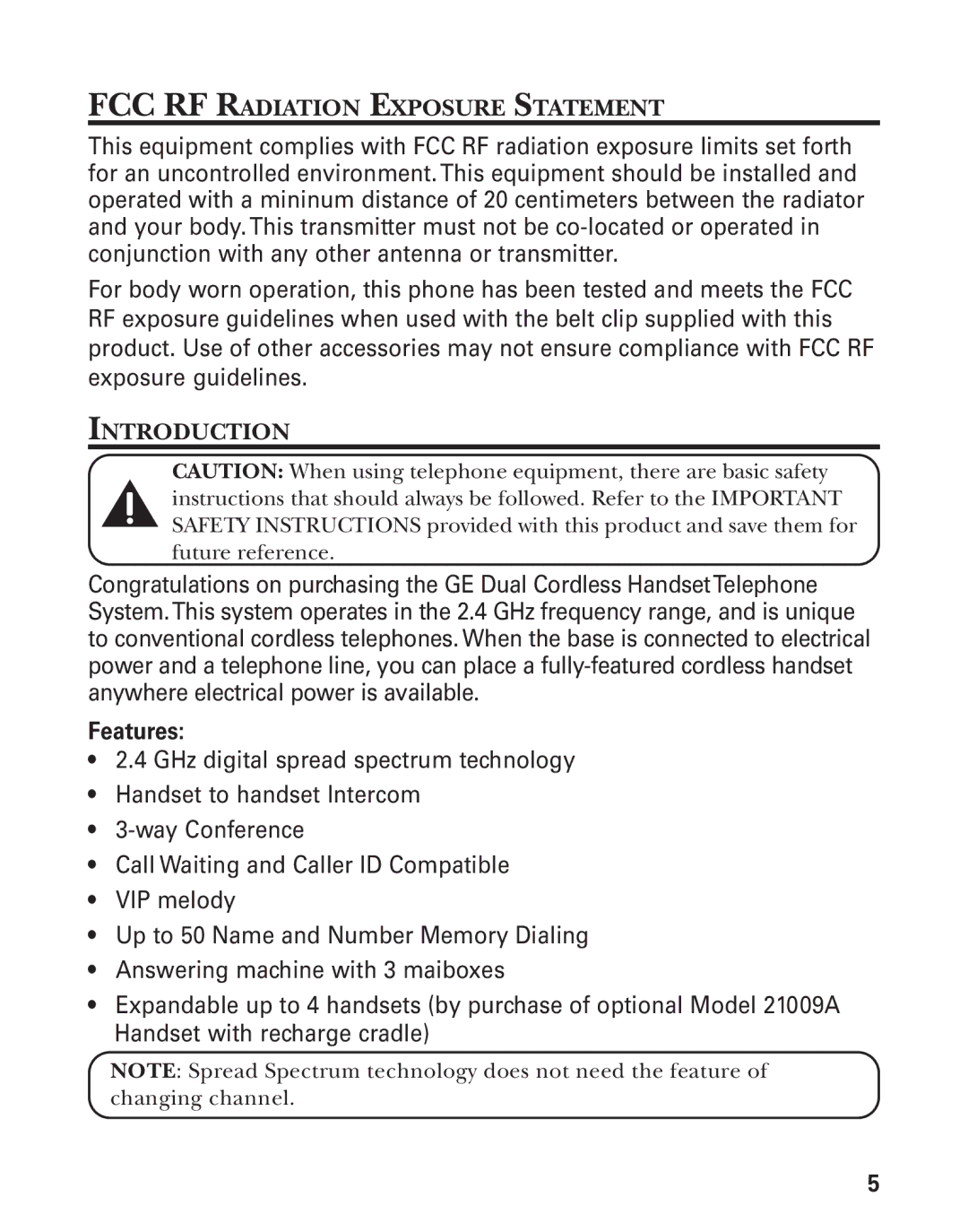 RCA 21028 manual FCC RF Radiation Exposure Statement, Introduction 