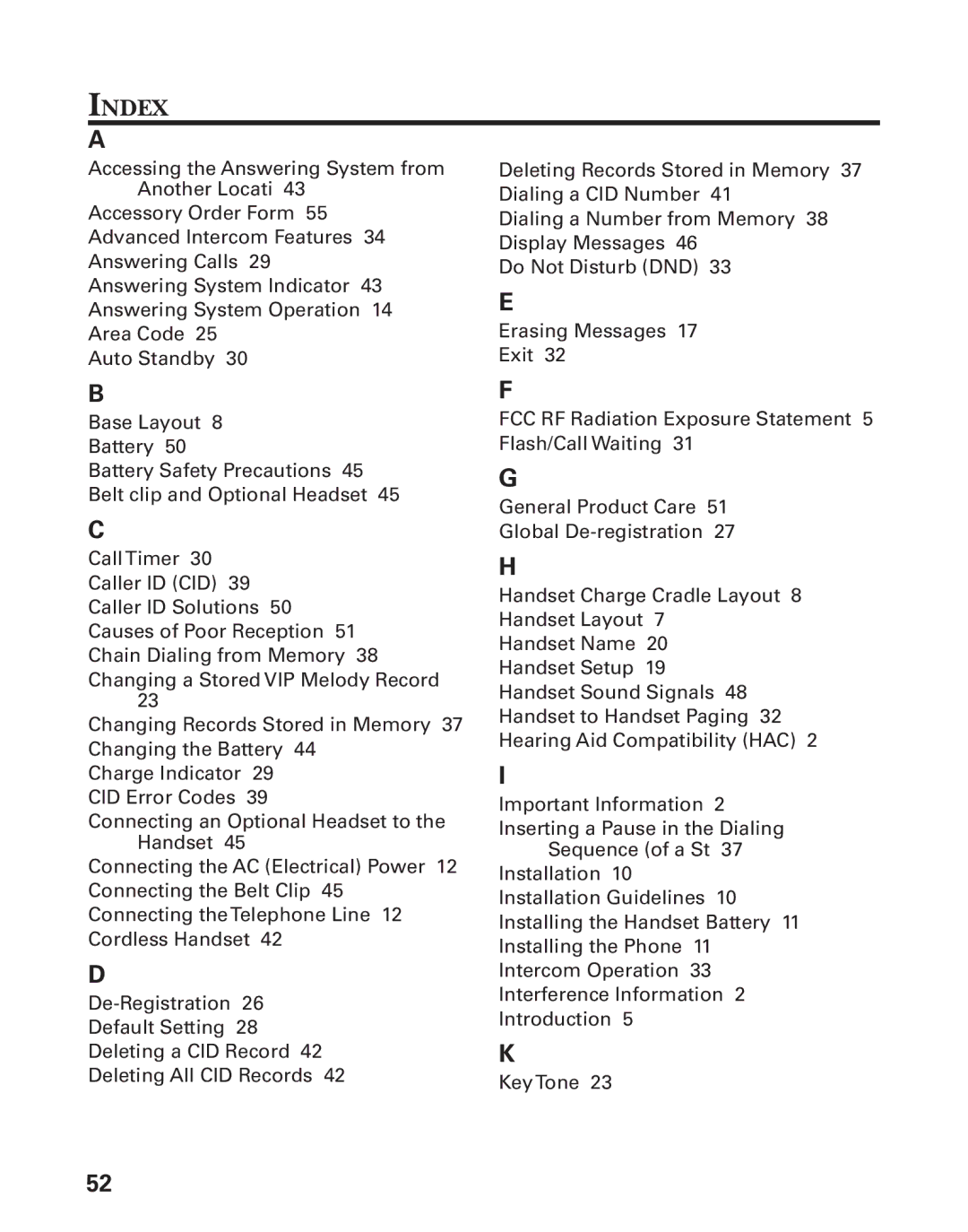 RCA 21028 manual Index 