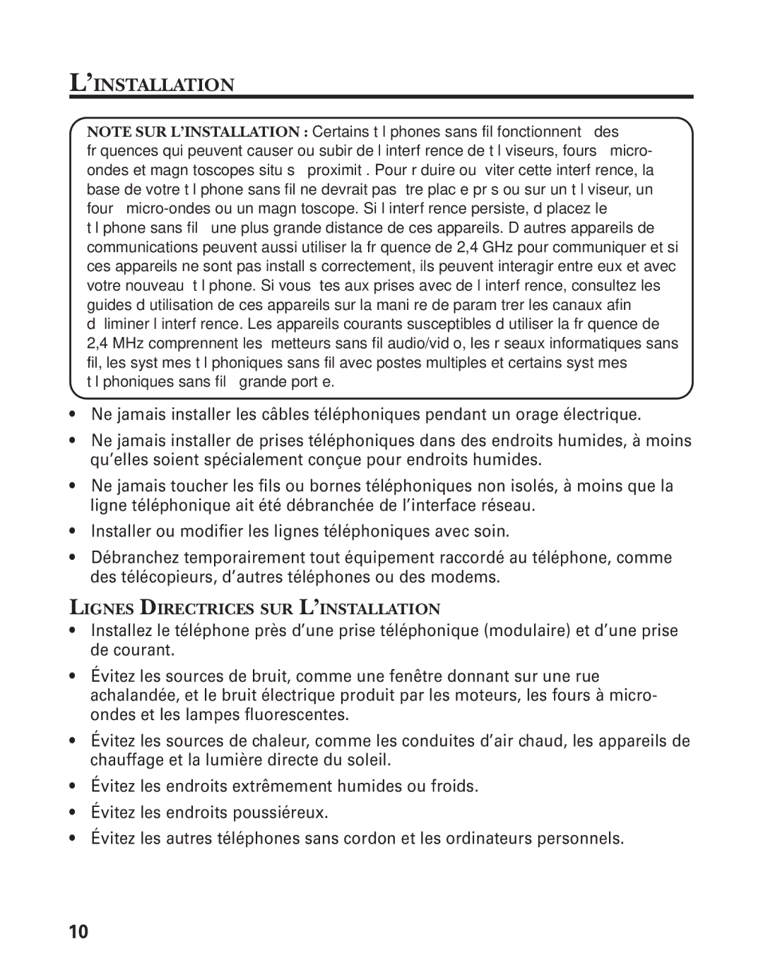 RCA 21028 manual ’Installation, Lignes Directrices SUR L’INSTALLATION 