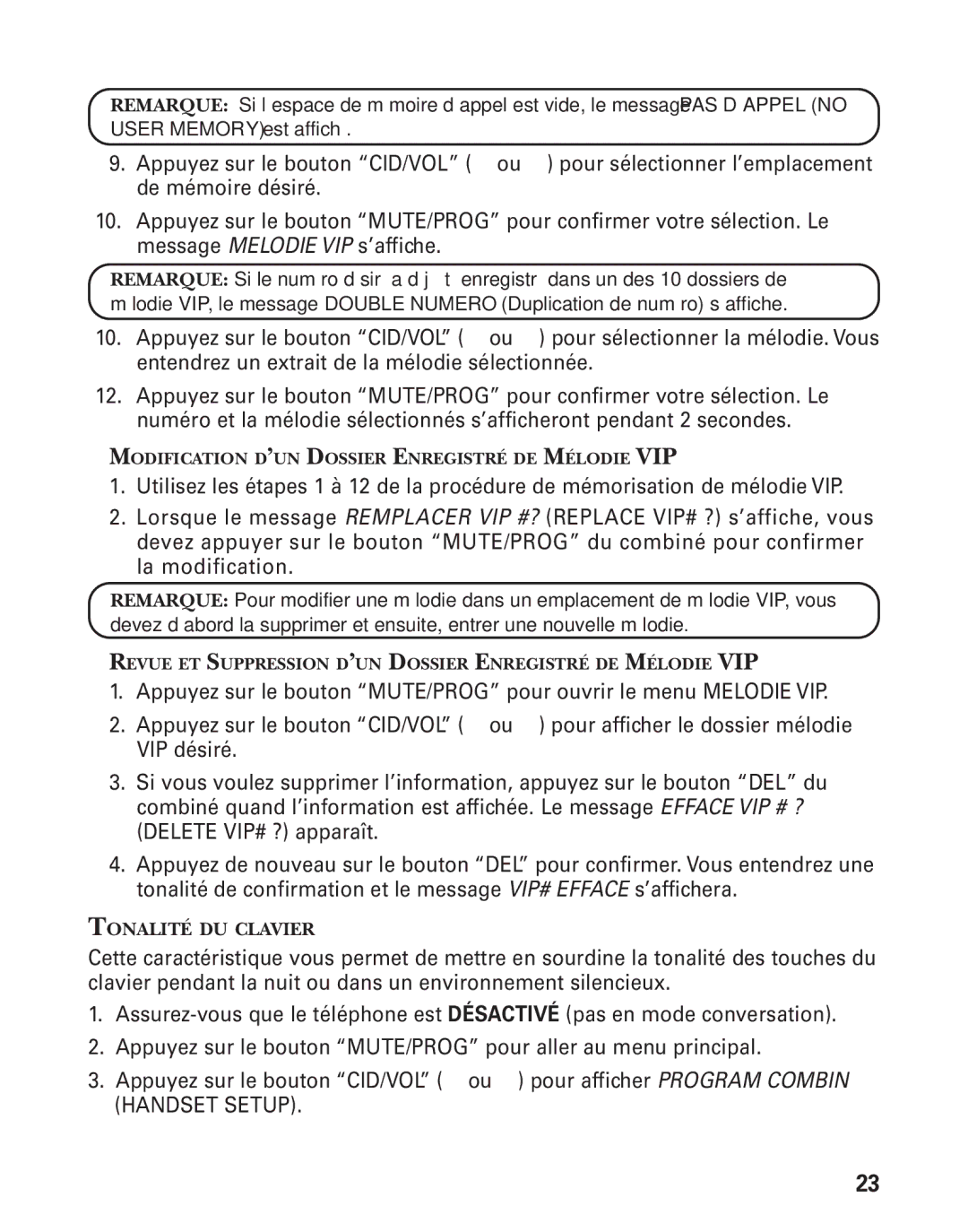 RCA 21028 manual User Memory est affiché 